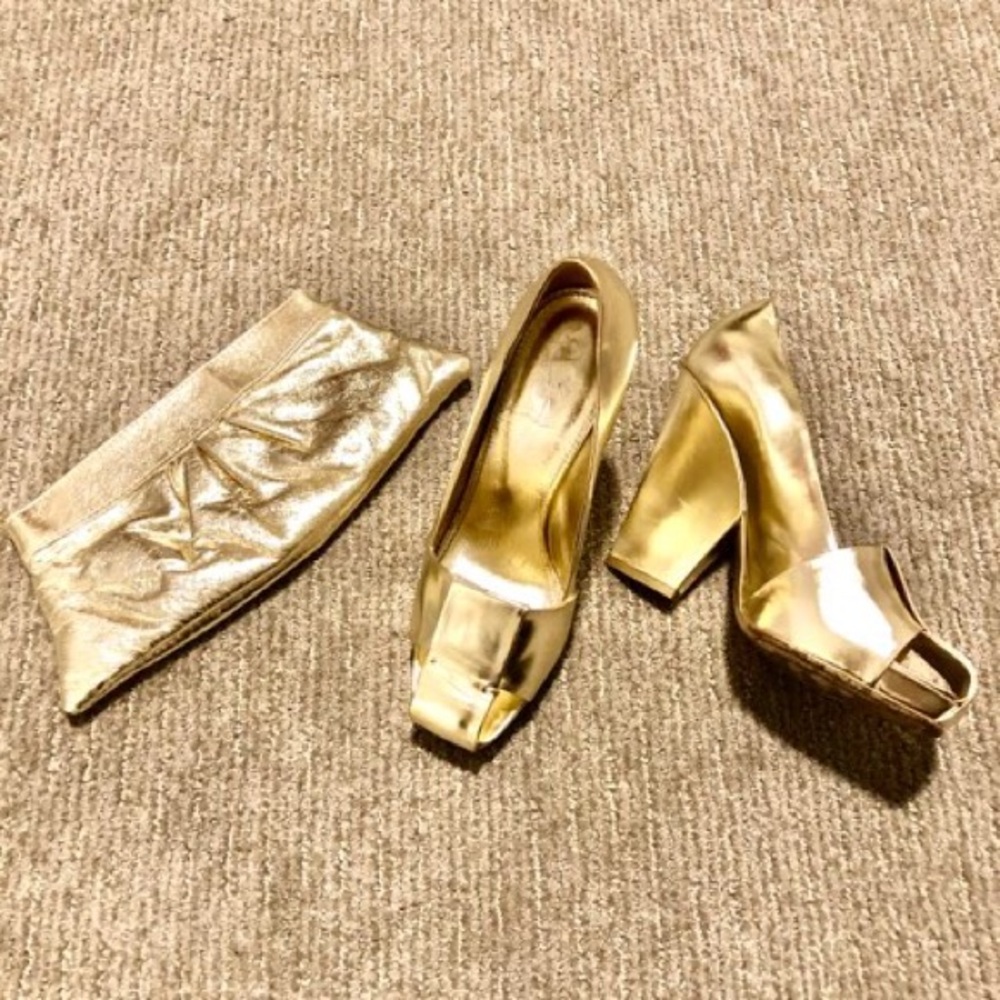 Lauren Merkin Gold Leather Clutch